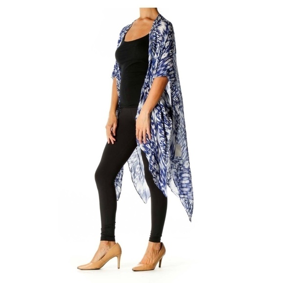 Anthropologie Michael Stars Blue & White Printed Lightweight Boho Duster OS - Picture 1 of 6